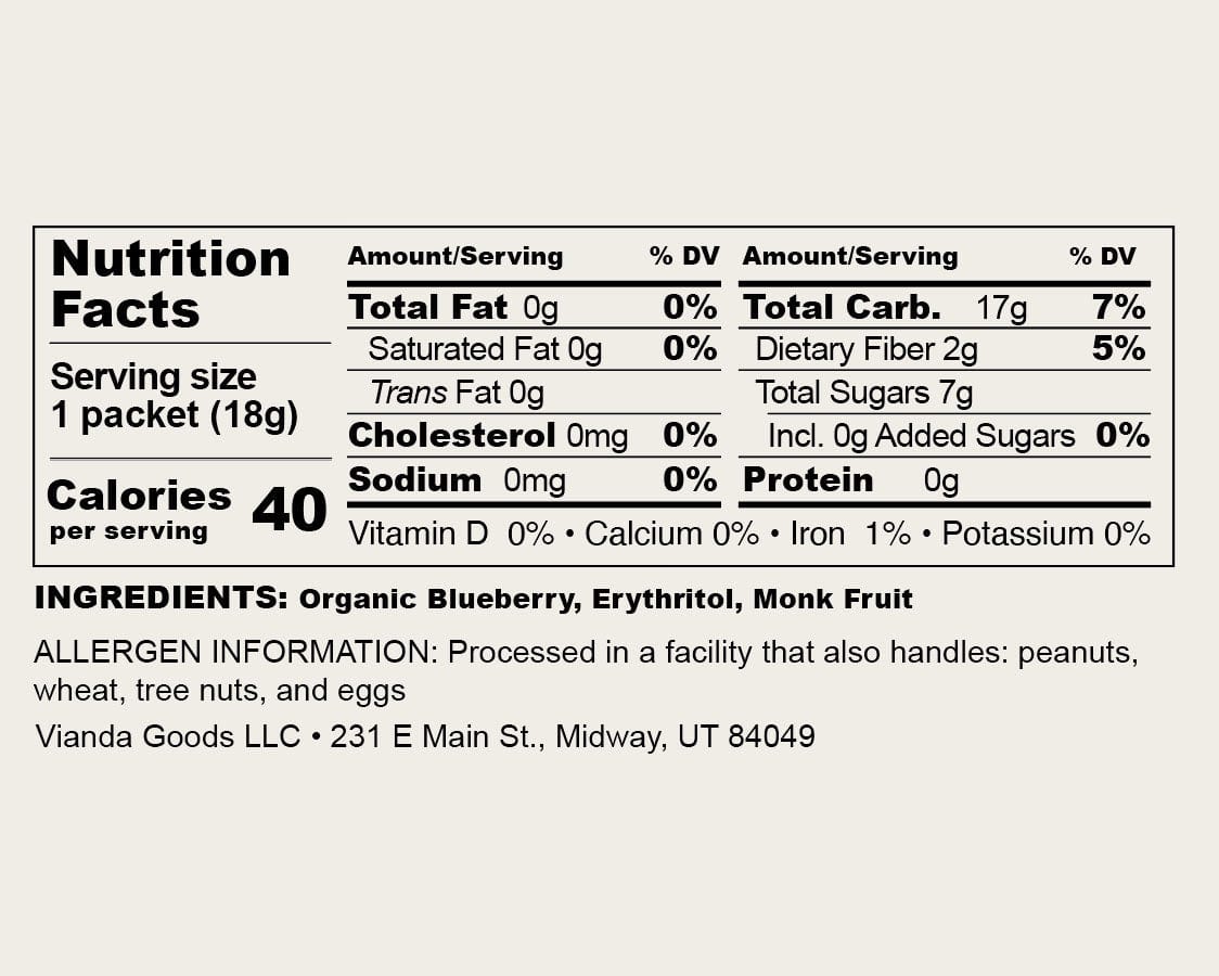 Blueberry packet nutritional facts