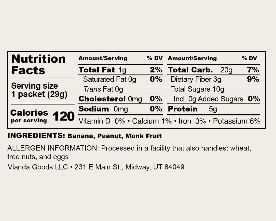 Peanut banana packet nutrition facts