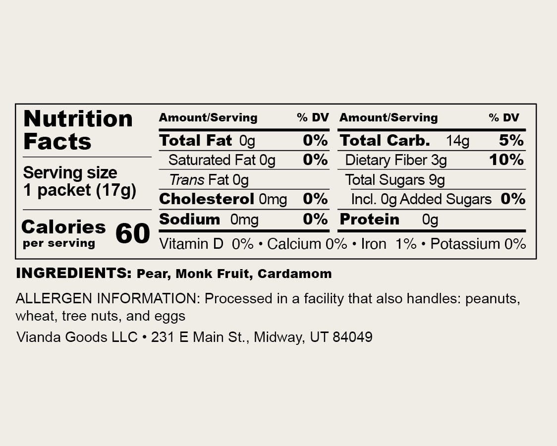 Pear cardamom packet nutrition facts